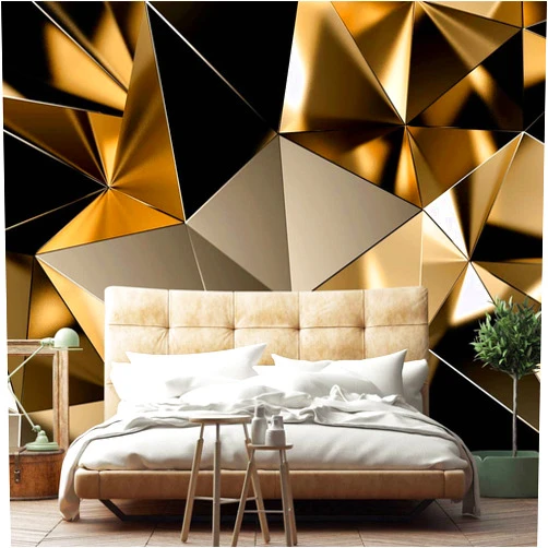 Bormia 3D Wallpaper Modern Luxury Gold Irregular Geometry Wall Murals Rhombus Large Wall Paper for Living Room Bedroom Dynamic Bar Ktv Backdrop(Not Peel n' Stick)