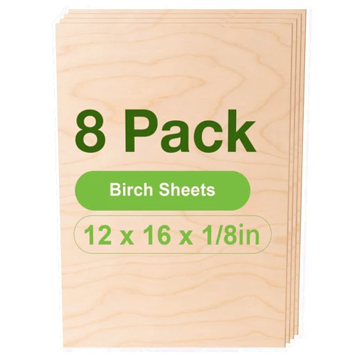 Wowood 8 Pack Birch Plywood Sheets, 12 x 16 x 1/8 Inch, 3mm Plywood for Laser Cutting, Thin Unfinished Wood Sheets for Architectural Models, Wood Burning and DIY Wood Crafts