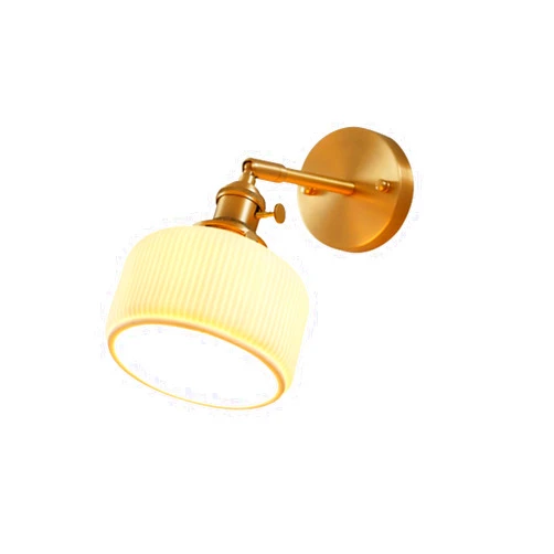 KISAD Cylindrical Ceramic Ribbed Wall Sconces Japanese-Style Brass Adjustable Wall Light Wall Mounted Lighting Fixture for Living Room Bedroom Bedside Reading Corridor Coffee Shop Farmhouse
