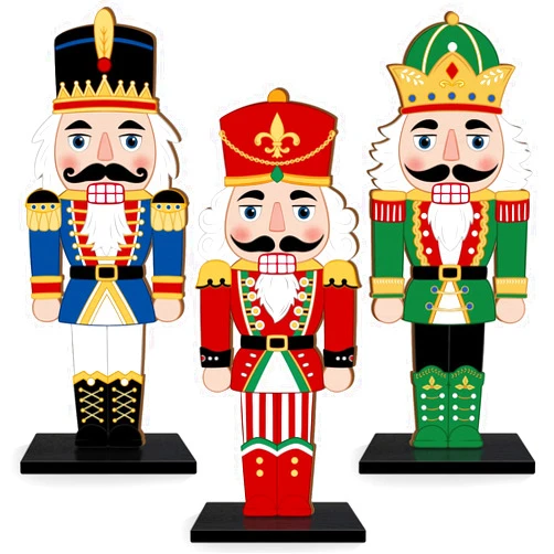 HIPOPEN 3 Pcs Christmas Nutcracker Table Sign Decor, Merry Christmas Centerpieces Decorative Wooden Signs, Nutcrackers Soldier Winter Holiday Party Tabletop Decorations Ornament for Xmas Tiered Tray