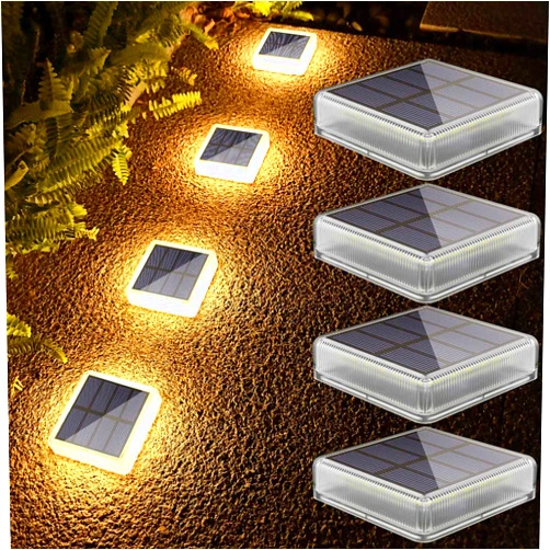 Soslina Solar Deck Lights Solar Powered,Solar Stair Lights Outdoor Waterproof,Solar Step Lights Auto ON/Off,Solar Lights Stick on Garden,Patio,Concrete Pathway,Walkway,Driveway Warm White 4 Pack