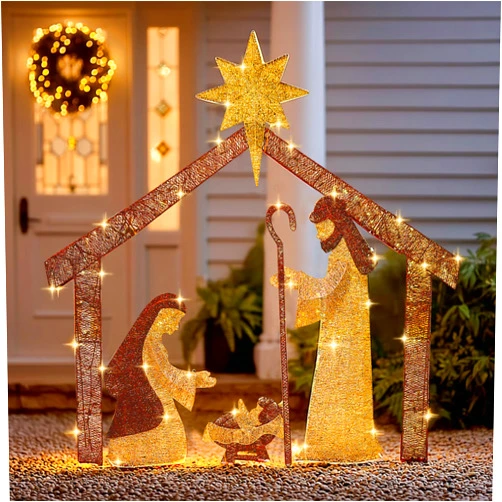 Hourleey Christmas Nativity Scene Decorations Outdoor, 6 FT Lighted Nativity Set with 250 Lights, Christmas Holy Family Yard Decoration for Indoor Holiday Party Garden Lawn Decor