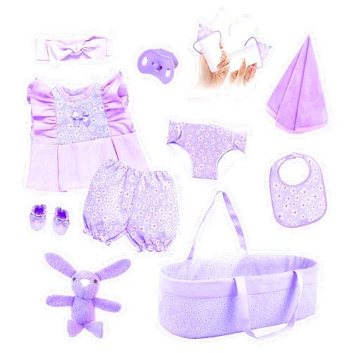 18INDC 11 Pcs Baby Doll Clothes with Purple Floral Design Baby Doll Bassinet & Accessories for 17-22 Inch Baby Doll, Baby Doll Clothes Outfit Accessories Fit Reborn Baby Doll