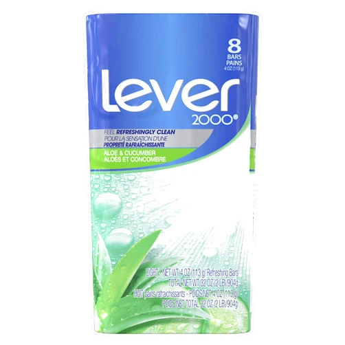 Lever 2000 Refreshing Body Soap and Facial Cleanser With Aloe & Cucumber Effectively Washes Away Bacteria, Fresh Aloe, 4 Ounce (Pack of 8)