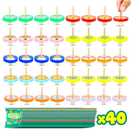 BONNYCO Wood Spinning Top Party Favors for Kids 40 Pack - BONNYCO | Spinning Tops for Kids Goodie Bags Stuffers for Kids, Pinata Stuffers Kids Party Favors, Goody Bag Stuffers, Return Gifts for Birthday Party