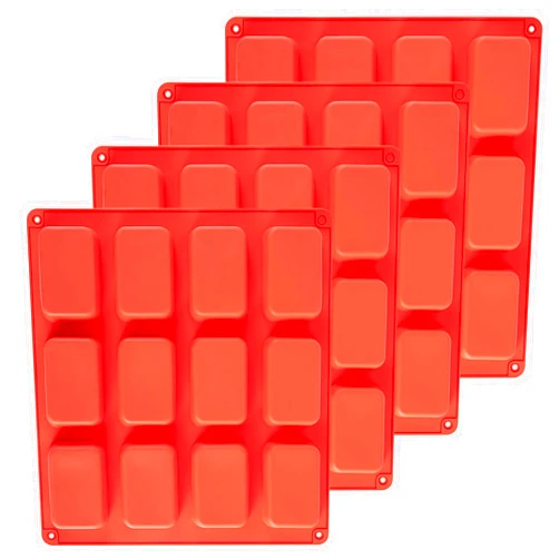 Eoonfirst Mini Silicone Molds Petite Loaf, Red 12 Cup Cupcake Baking Pan - Non Stick, Silicon & Dishwasher Safe Silicon Bakeware 4 Pack