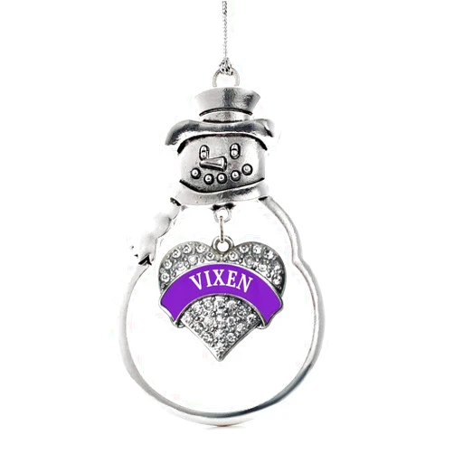 Inspired Silver - Vixen Charm Ornament - Silver Pave Heart Charm Snowman Ornament with Cubic Zirconia Jewelry