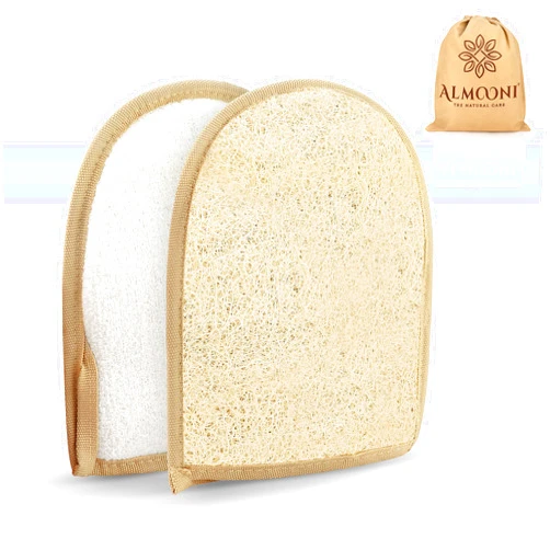 ALMOONI Premium Exfoliating Loofah Glove Pad Body Scrubber. Our Mitt Gloves are Made of Natural Egyptian Shower Loufa Sponge That Gets You Clean, Not Just Spreading Soap (2 Pack)