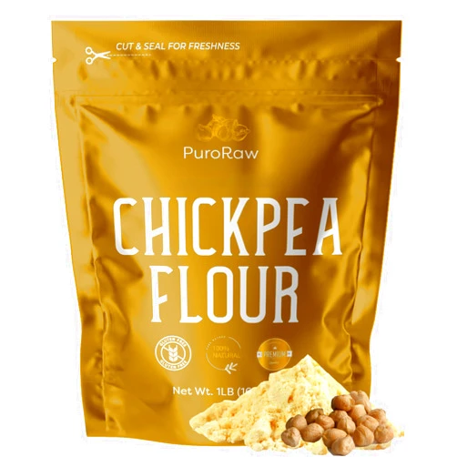 PuroRaw Chickpea Flour, 1lb, Garbanzo Bean Flour, Gluten Free Garbanzo Flour, Gram Flour Besan Flour, Chick Pea Flour, Chick Peas, Flour, All Natural, Non-GMO, Batch Tested, 1 Pound, By PuroRaw.
