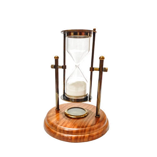 Generic 4 Min Brass Hourglass Sand Timer with Compass in Wooden Base, 360 Rotatable, Personalized Birthday Gift for Him Her Groomsmen Wedding Gift, Halloween Decor - A.A.Nauticals