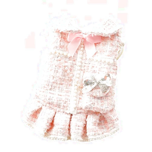 AZA Dog Princess Dresses for Small Dogs Lolita Clothes Tweed Costume White Pet Girl Cute Coat Outfits Fall Costumes (M,Pink)