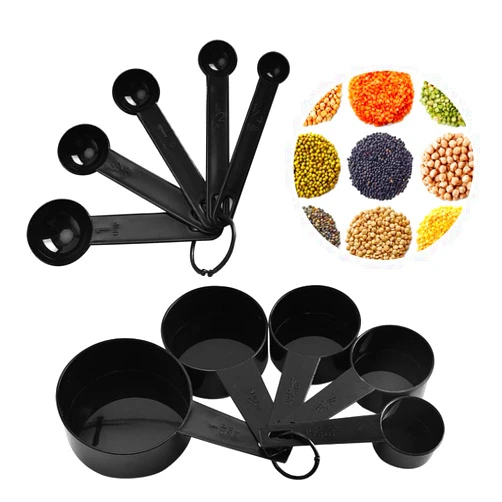 Chasun Plastic Measuring Cup and Spoon Set, Black, Pack of 10