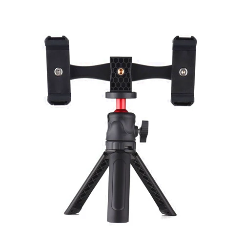 Andoer Multifunctional Smartphone Video Kit Including Universal Phone Tripod Mount with Dual Phone Holders 4 Cold Shoe Mounts + Desktop Tripod for Vlog Live Streaming Oline Video Teaching Meeting