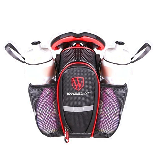 MOOZO Water Bottle Bag, Waterproof Rear Under Seat Bike Saddle Bag, Double Bottle Pouch Bicycle Tail Pocket with Reflective Strip for MTB Mountain City Road Bike Water Bottle/Repair Tools Kit