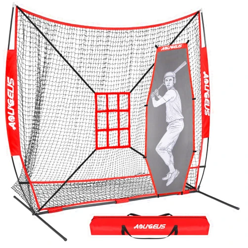 AOLIGEIJS 7'X7' Baseball Softball Practice Net,Pitching Net,Batting Net,with Large Ball Collection System,Baseball Pitching Kit - Batter Dummy,Bonus Strike Zone