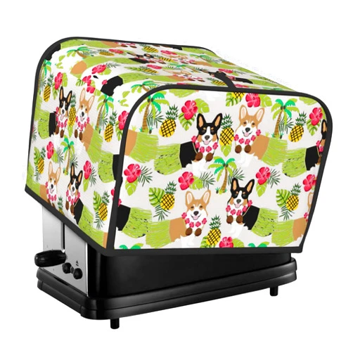 YQxwJL Corgi Hawaiian Tropical Summer Pineapple Print 4 Slice Toaster Cover,Soft Toaster Dust Cover,For Kitchen Small Appliance Cover
