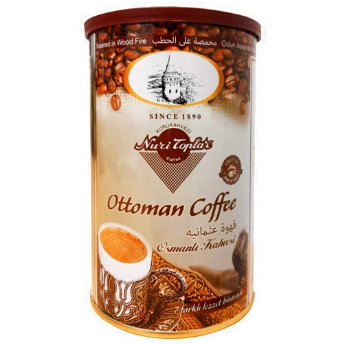 Nuri Toplar Kurukahveci Nuri Toplar Turkish Ground Ottoman Coffee Roasted in Wood Fire 250g Roller Metal Box