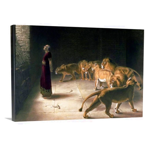 CANVAS ON DEMAND Daniel in the Lions Den, Mezzotint Canvas Wall Art Print by Briton (1840-1920) Riviere, Traditional, Home Decor, Lion, Christianity Artwork, 18