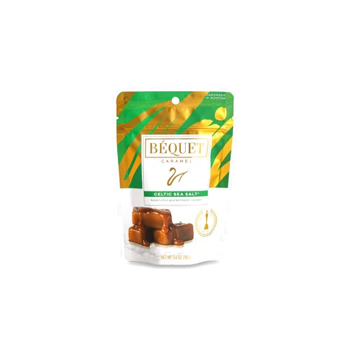 Béquet Caramel - Celtic Sea Salt Caramel - Gourmet Caramel Candy - Salted Caramel Candy Individually Wrapped - Made in Montana - Kosher (Star D) and Gluten Free - 3.6 oz Single Pouch
