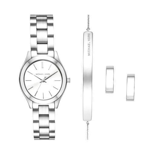 Michael Kors Women's Slim Runway Three-Hand Stainless Steel Bracelet Watch Gift Set (Model: MK7563SET)