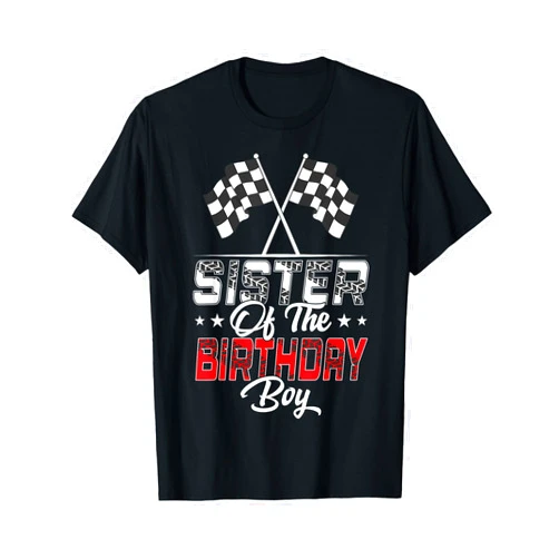 Birthday Racing Car Driver Checkered Flag Outfit Race Car Sister of The Birthday Boy Racing Family Pit Crew T-Shirt