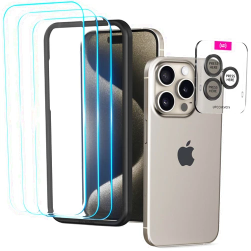 Upcommon UARMOR Glass HD Clear Screen & Camera Lens Protector for [ iPhone 15 Pro ] 9H Tempered Glass with Easy Installation Kits - 3+1 Pack (3 Screen Protectors, 1 Lens Protector Set)