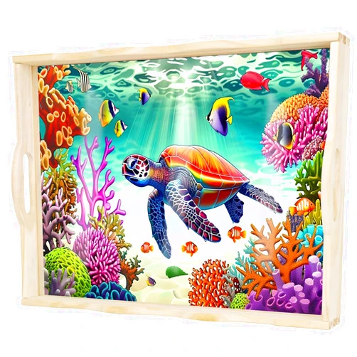 EWJRNSF Wooden Assembled Trays with Handles, Need to Assemble Crafts Desk Decorative Serving Tray, Rectangular Farmhouse Kitchen Decor and Home Decor 12x16 Inches. Sea Turtle