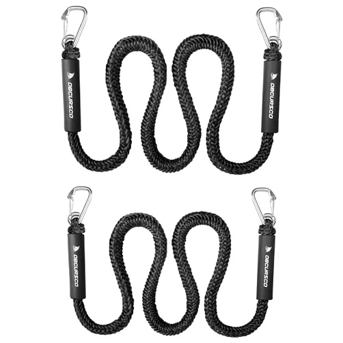 Obcursco Bungee Dock Line, Jet Ski Dock Line with Double 316 Stainless Steel Clips, Boat Snubber Docking Rope for PWC, Boat Accessories for Yamaha Waverunner, Seadoo, Kayak, 2 Pack 4-5.5ft Black