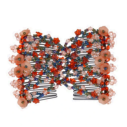 Lovef Jewelry Lovef Flower Multifunction Easy Magic Hair Comb Stretchy Beaded Hair Comb in Small Beads Hairpin Plate Hair (Coffee)