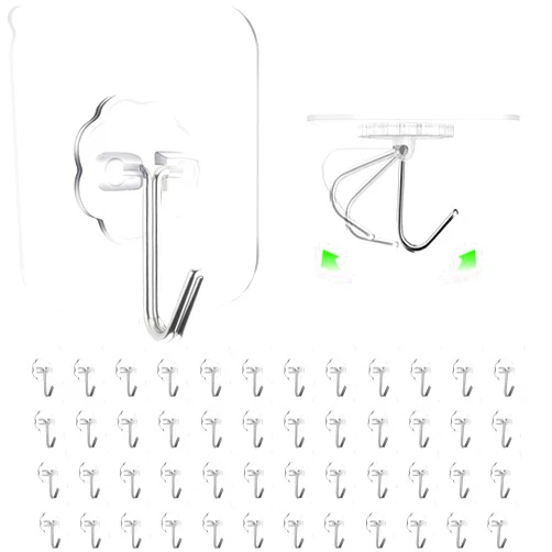 ZESLMG Adhesive Hooks for Hanging, Stainless Steel 48 Pack Sticky Wall Hooks 22lb(Max) Removable, Heavy Duty Self Adhesive Hooks Waterproof Oilproof for Bathroom Shower Kitchen Outdoor Towel Keys, Clear
