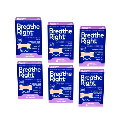Breathe Right Calming Lavender Scented Drug-Free Nasal Strips for Nasal Congestion Relief, 6 Pack of 26, 156 Count Total