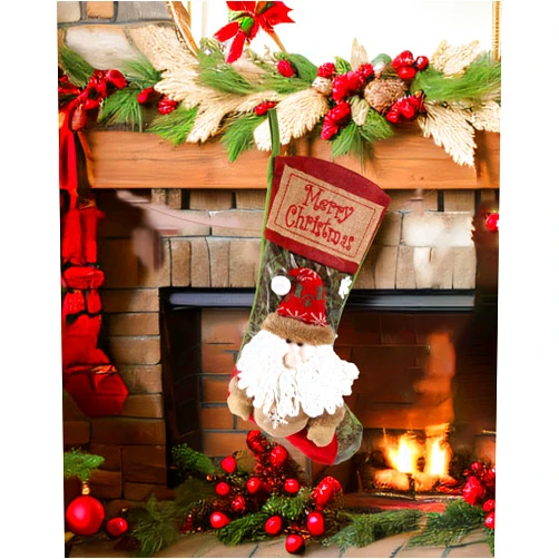 iStatue Large Christmas Stockings with Santa Claus Ornaments - 18'' Tall 3D Plush Fabric Personalized Xmas Sock Gift Bag for Kids Adult - Christmas Tree Decorations (Santa)