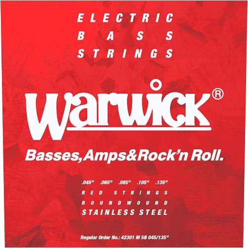Warwick Label Stainless Wound Bass Strings, 5 String, Medium, Red