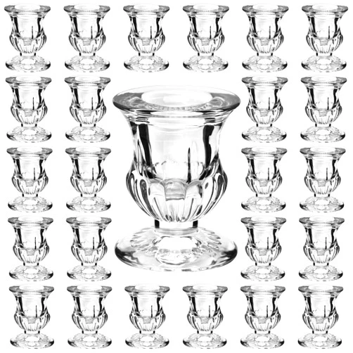 BEIUTAO Candle Holder, 24Pcs Taper Candle Holders Bulk, Glass Candle Holder for Christmas Shabbat, Portavelas de Cristal for Candle Sticks Holder Decor, Clear Candle Holder for Wedding, Party,Festival