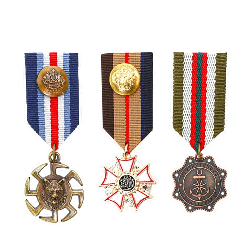 Marsrut 3PCS Metal Retro Vintage Military Medals Badge, Crown Geometric Colonel Brooch Pin, Medallas Militares Gold Shoulder Pads, For Patriot Royal Prince Army War Uniform, Men Costume, Ribbon, Epaulets (B)