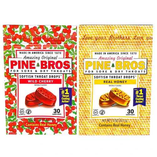 Pine Bros. Bundle-Two Flavors Softish Throat Drops, Natural Honey 30 Ct / Wild Cherry 30 Ct