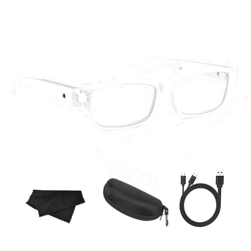 HQGZQL 200% Magnifying Glasses with Light, Hands Free Head Magnifier Eyeglasses for Close Work, USB Rechargeable LED Lighted Magnifying Eyewear for Hobbies,Reading,Craft,Diamond Painting (White)