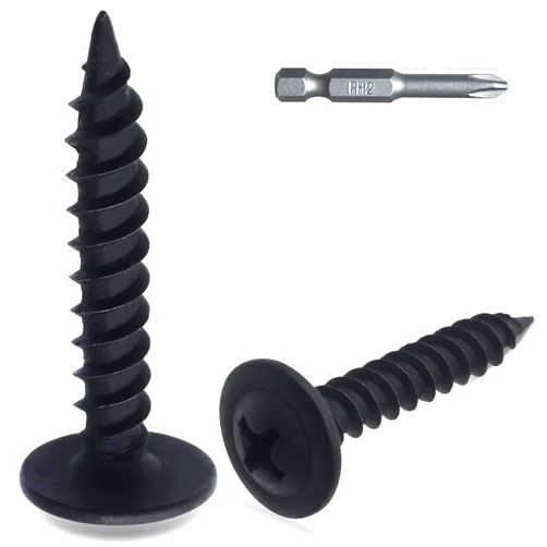 JEGONFRI 120pcs #8 × 1” Modified Truss Head Wood Screws, Phillips Drive, Black Wood Screws, Screws with Screwdriver Bit