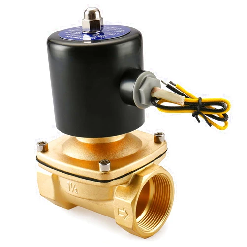 Baomain Brass Electric Solenoid Valve 1-1/2 Inch DC 12V Thread Direct Acting Normally Closed Compatible with Water Air 2W-400-40 Gold