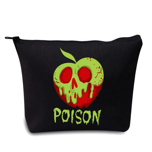 LEVLO Evil Queen Poison Apple Cosmetic Makeup Bag Villain Lover Gift Witchy Poison Zipper Pouch Bag (Poison Black)