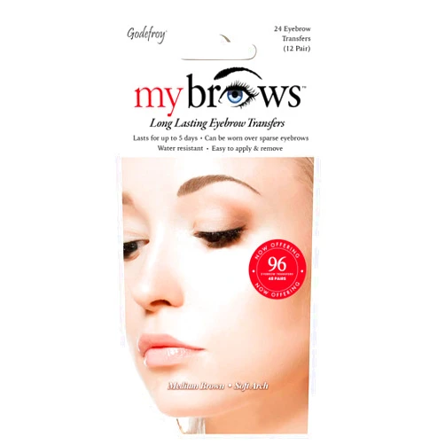 Godefroy MyBrows Long Lasting Eyebrow Transfers, Soft Arch, Medium Brown, 48-Pairs of Brows (96 Individual transfers)