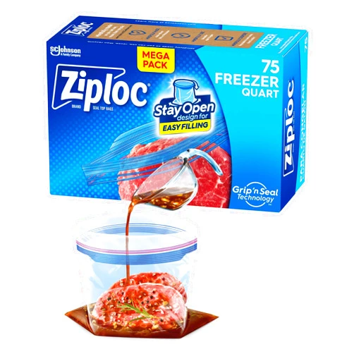 Ziploc Quart Food Storage Freezer Bags, Stay Open Design with Stand-Up Bottom, Easy to Fill, 75 Count