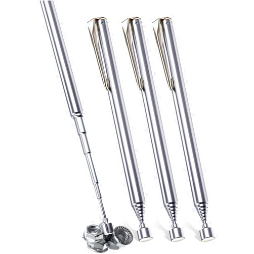 Patelai Telescoping Magnetic Grabbers Magnetic Pick-Up Tool with Pocket Clip Telescopic Retrieving Magnet for Screws Nuts Pins, 25 Inch (Silver,4 Pieces)