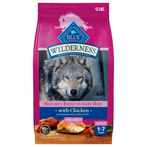 Blue Buffalo Wilderness Natural High-Protein Dry Food for Small Breed Adult Dogs, Chicken Recipe, 13-lb. Bag
