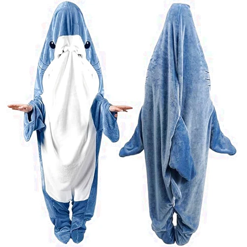 Wartleves Shark Blanket Hoodie Onesie Adult & Kid, Shark Wearable Blanket, Shark Sleeping Bag, Soft Cozy Shark Onesie Costume (M (4'7