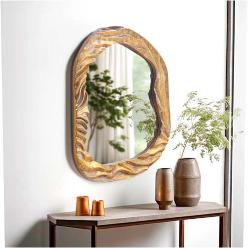 Sawsile Asymmetrical Wall Mirror,Unique Gold Vintage Baroque Vanity Mirror,18.7x24 Mid Century Modern Decor Irregular Mirror for Living Room, Bedroom,Bathroom