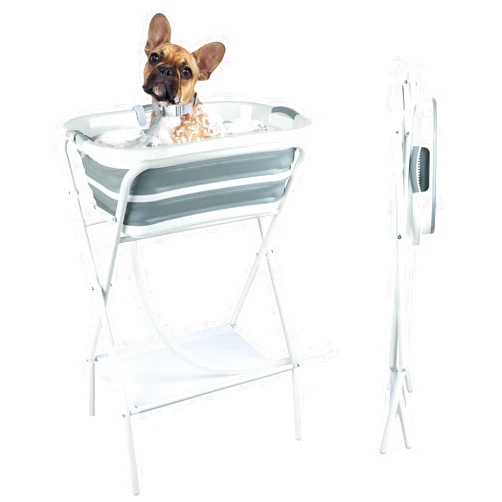 BWOGUE 2 in 1 Portable Dog Bath Tub Elevated Collapsible Dog Bathtub Washing Station with Drainage Hole for Bathing, Shower and Grooming, Pet Tub for Puppy Small Medium Dogs Indoor and Outdoor