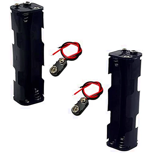 LampVPath (Pack of 2 8 AA Battery Holder, Two Layers Battery Case, 12v AA Battery Holder, 8 AA Battery Holder with Leads with (Pack of 2) I Fonts Clip Connector