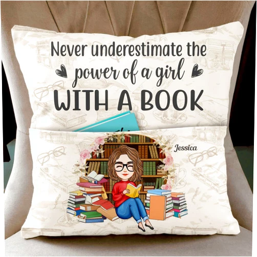 Macorner Personalized Book Reading Pocket Pillow (Insert Included), Christmas Book Lovers Gifts Ideas, Gifts for Reading Lover Bookish, Literary Gift Ideas, Best Bookworm Gifts on Christmas Birthday