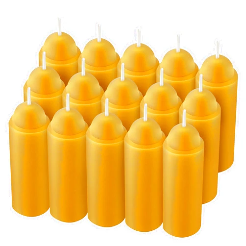 Dunkive 15 Pcs 15H Natural Beeswax Candles for Candle Lanterns, Emergency Candle for Outdoor Survival, Smokeless Long Lasting Bougie for Home Power Outages, Emergency, Survival(Yellow,Beeswax)